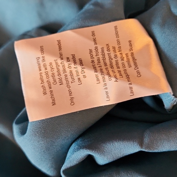 Motherhood Maternity Peacock blouse shirt teal pregnancy collared LARGE - Picture 5 of 5